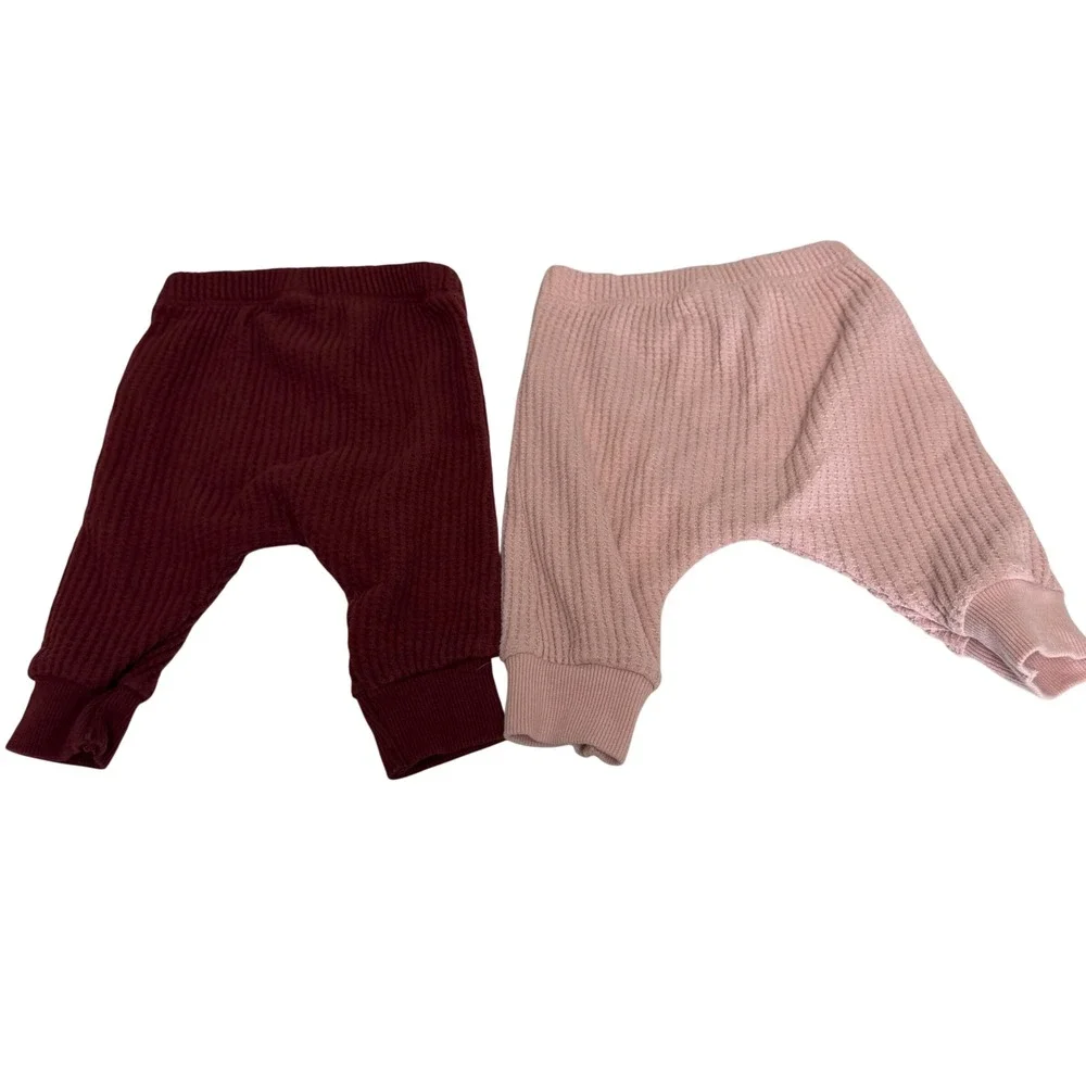 Old Navy Baby 0-3M Waffle Knit Harem Pants Lot 2 Maroon Pink Thermal Joggers